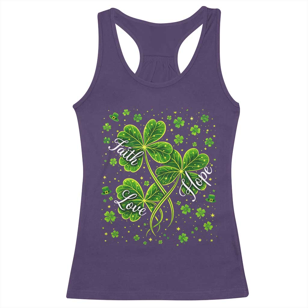 Four Leaf Clover Christian Racerback Tank Top Irish Lucky Shamrock Faith Hope Love Religious