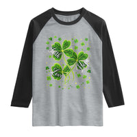 Four Leaf Clover Christian Raglan Shirt Irish Lucky Shamrock Faith Hope Love Religious