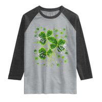 Four Leaf Clover Christian Raglan Shirt Irish Lucky Shamrock Faith Hope Love Religious