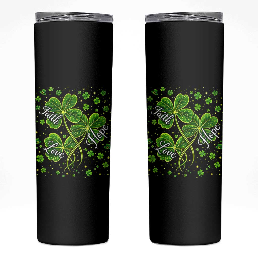 Four Leaf Clover Christian Skinny Tumbler Irish Lucky Shamrock Faith Hope Love Religious