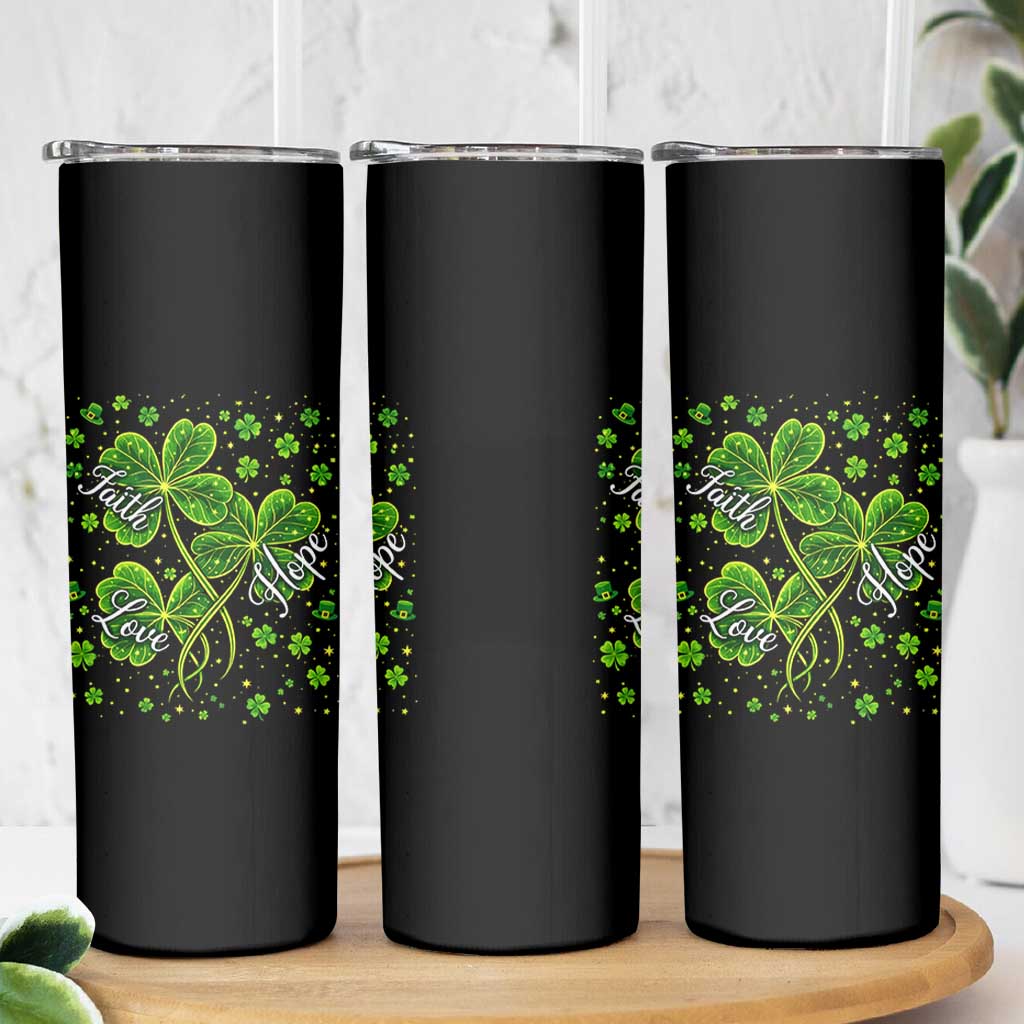 Four Leaf Clover Christian Skinny Tumbler Irish Lucky Shamrock Faith Hope Love Religious