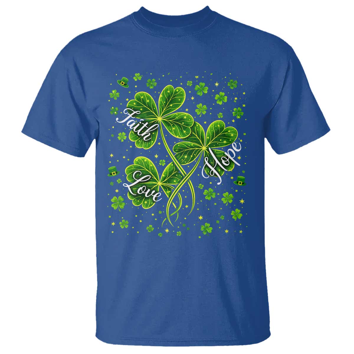 Four Leaf Clover Christian T Shirt Irish Lucky Shamrock Faith Hope Love Religious