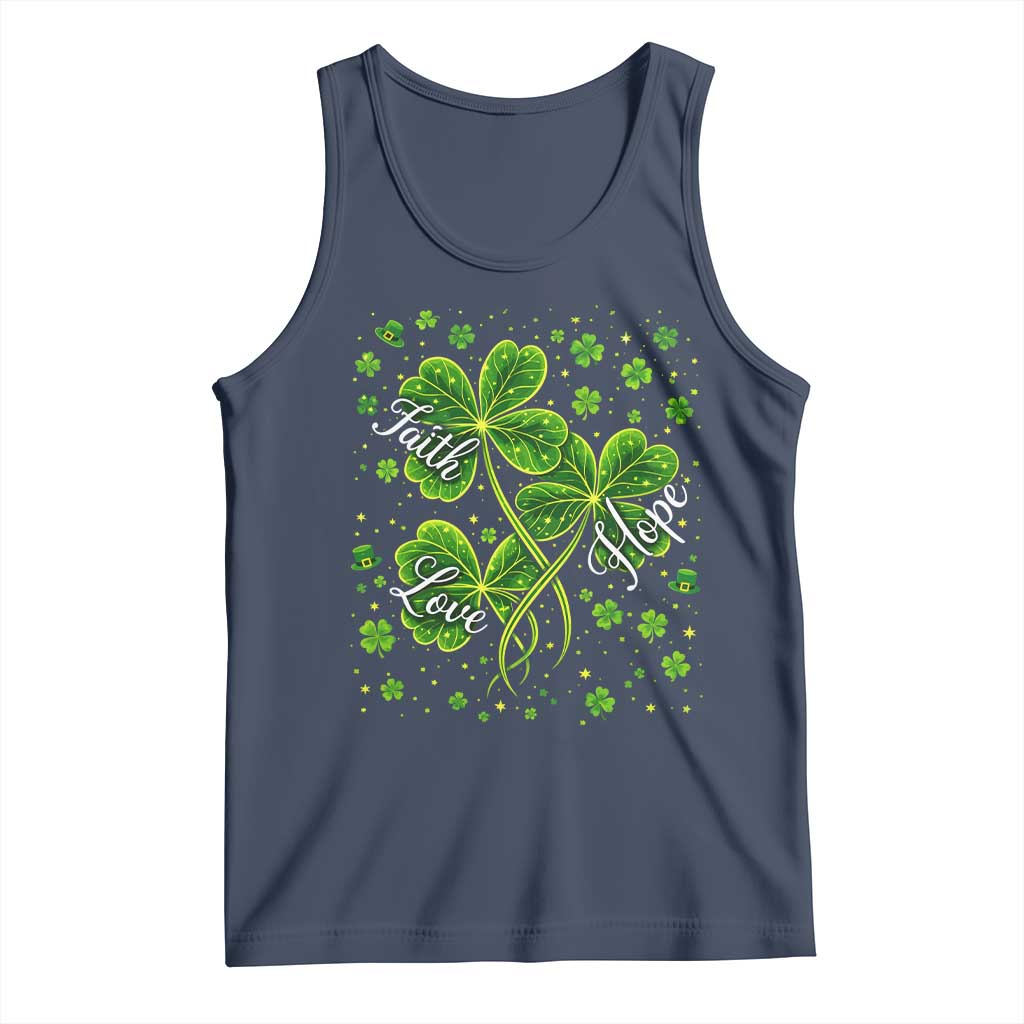 Four Leaf Clover Christian Tank Top Irish Lucky Shamrock Faith Hope Love Religious