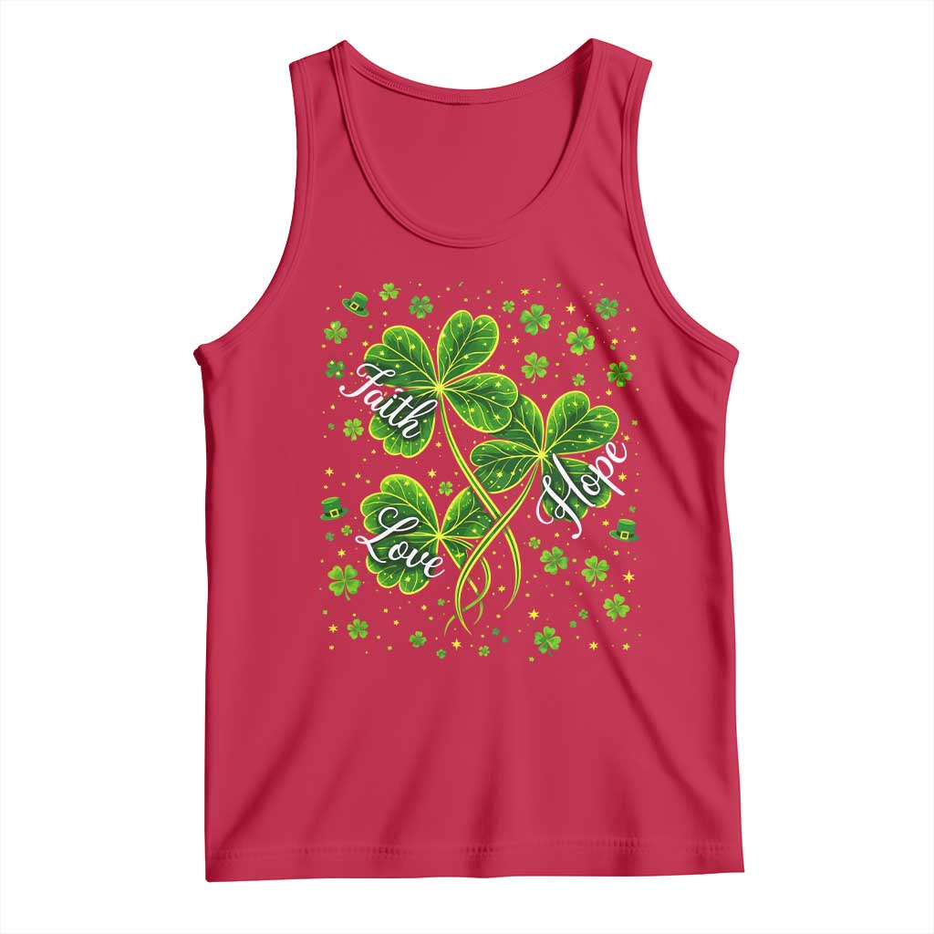Four Leaf Clover Christian Tank Top Irish Lucky Shamrock Faith Hope Love Religious