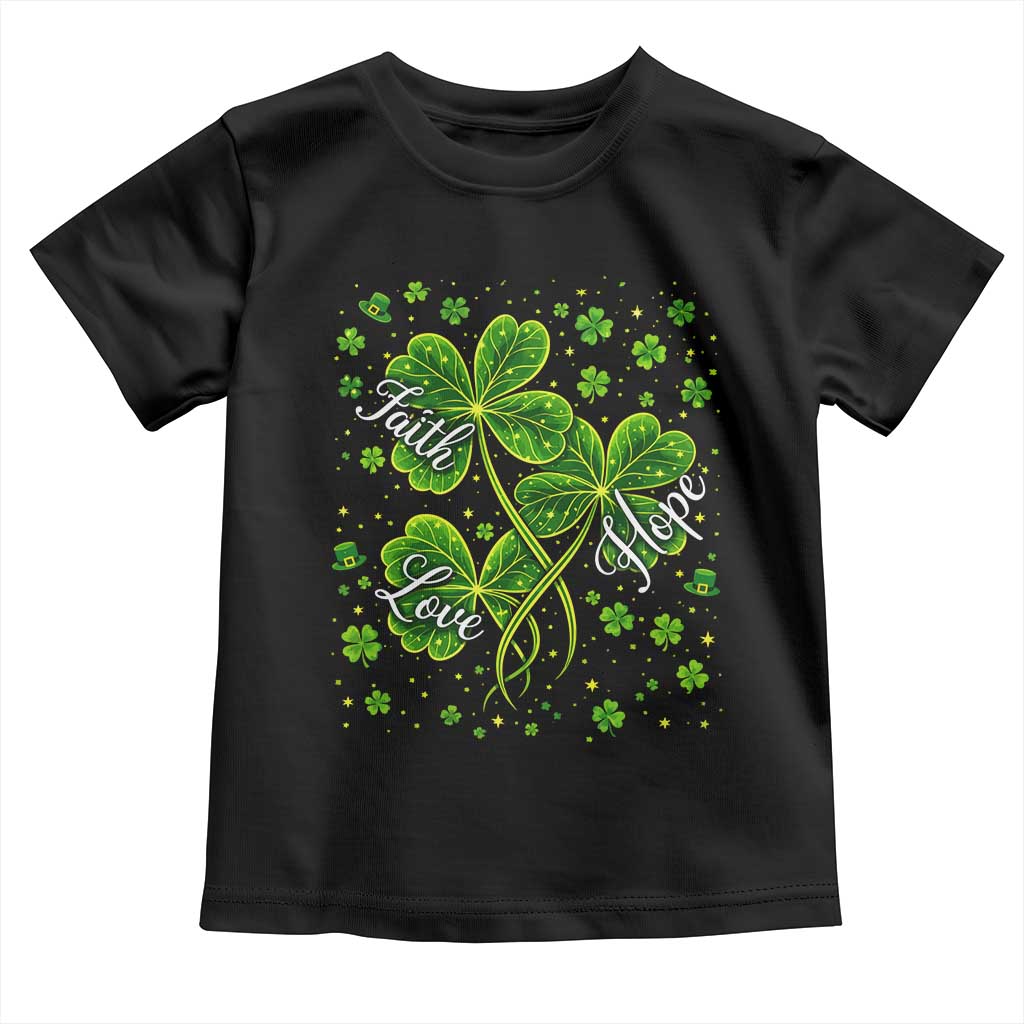 Four Leaf Clover Christian Toddler T Shirt Irish Lucky Shamrock Faith Hope Love Religious