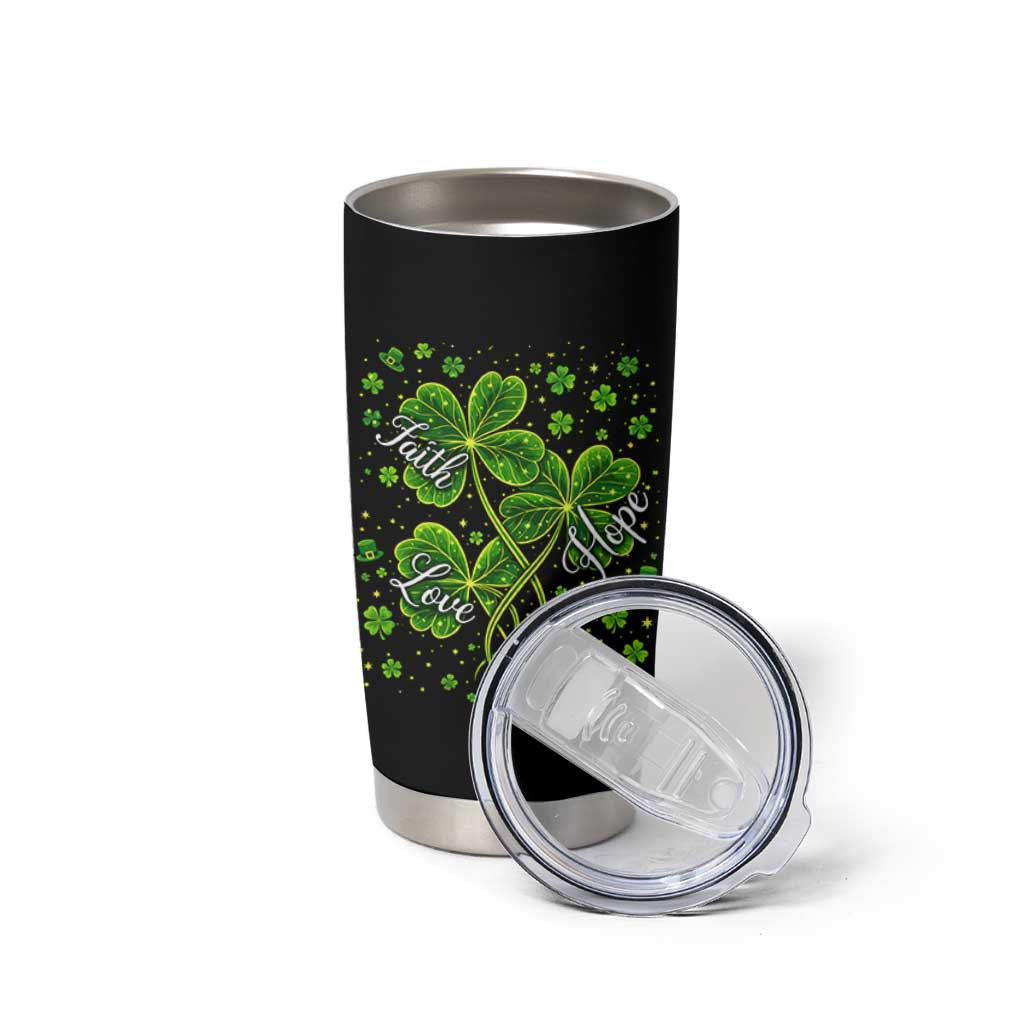 Four Leaf Clover Christian Tumbler Cup Irish Lucky Shamrock Faith Hope Love Religious