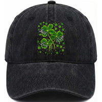 Four Leaf Clover Christian Washed Cotton Baseball Cap Irish Lucky Shamrock Faith Hope Love Religious