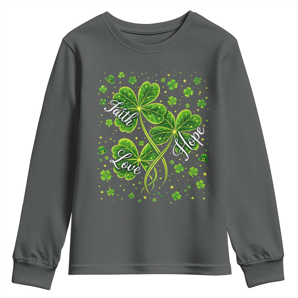 Four Leaf Clover Christian Youth Sweatshirt Irish Lucky Shamrock Faith Hope Love Religious