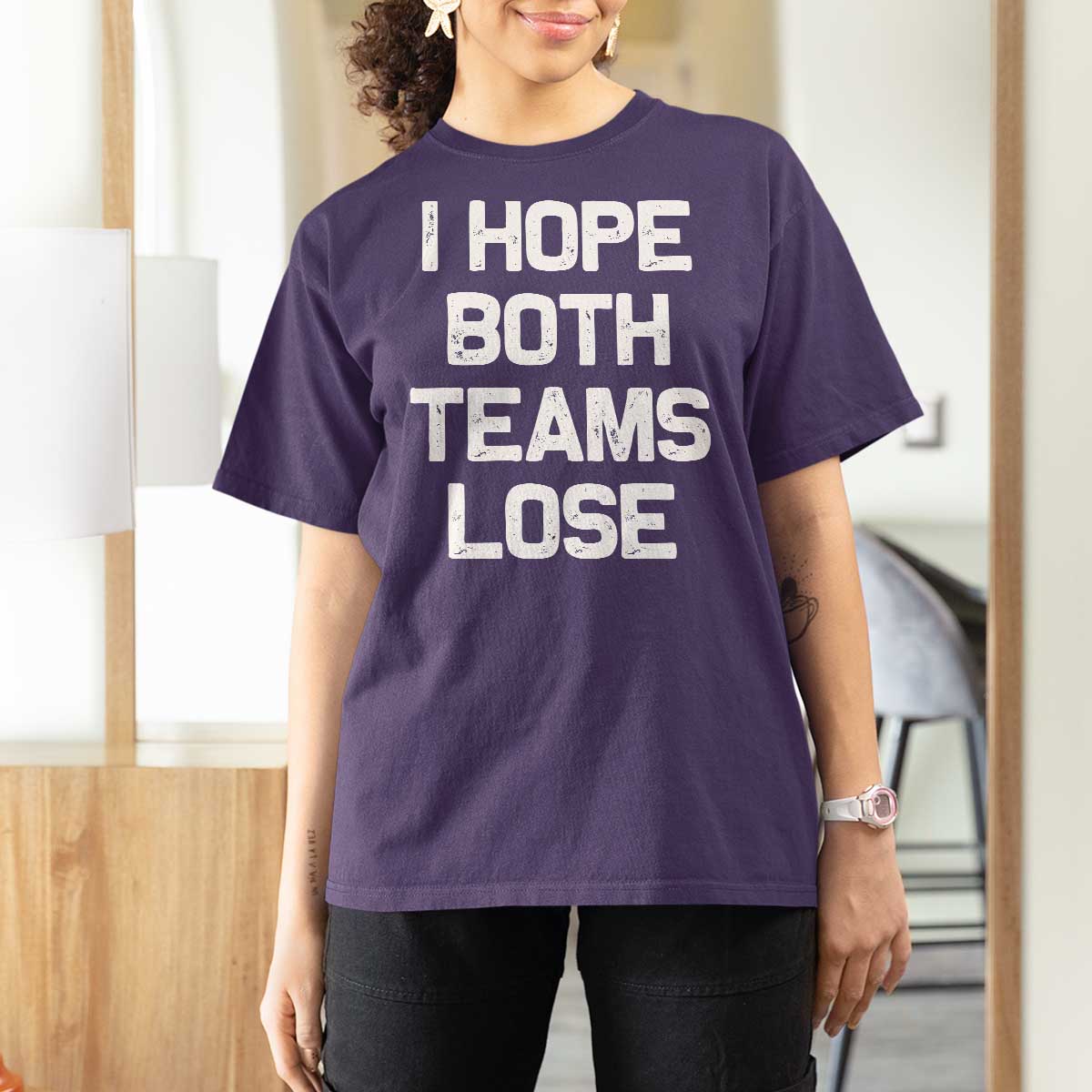 I Hope Both Team Lose T Shirt For Women Funny Game Day Sports Meme