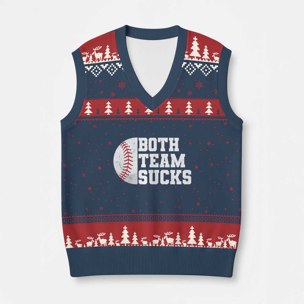 Funny Baseball V-Neck Knit Sweater Vest Both Teams Sucks Meme