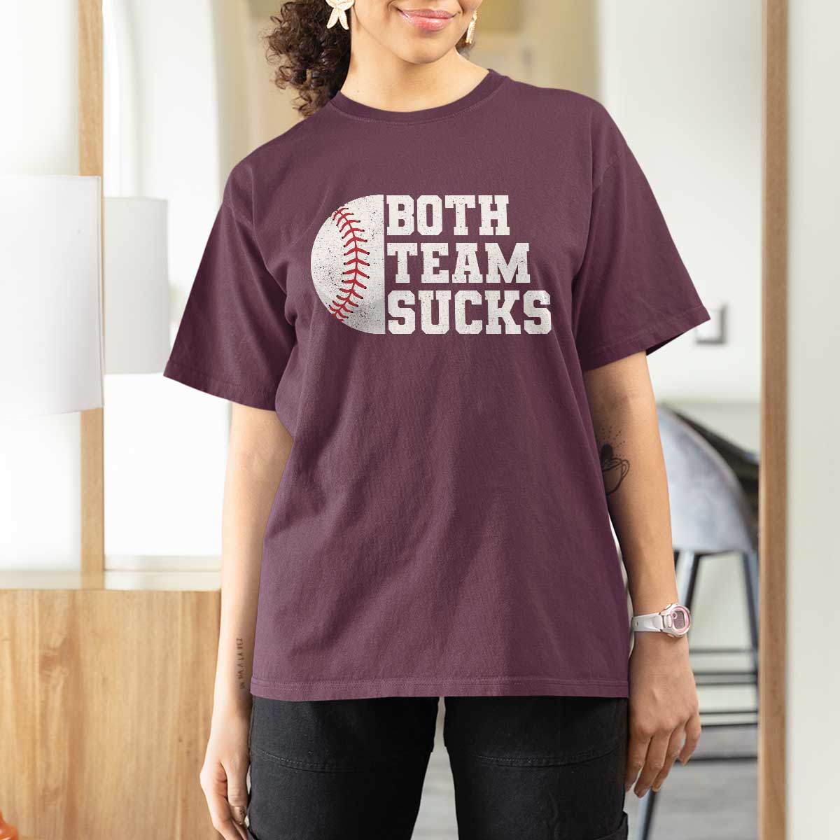 Funny Baseball T Shirt For Women Both Teams Sucks Meme