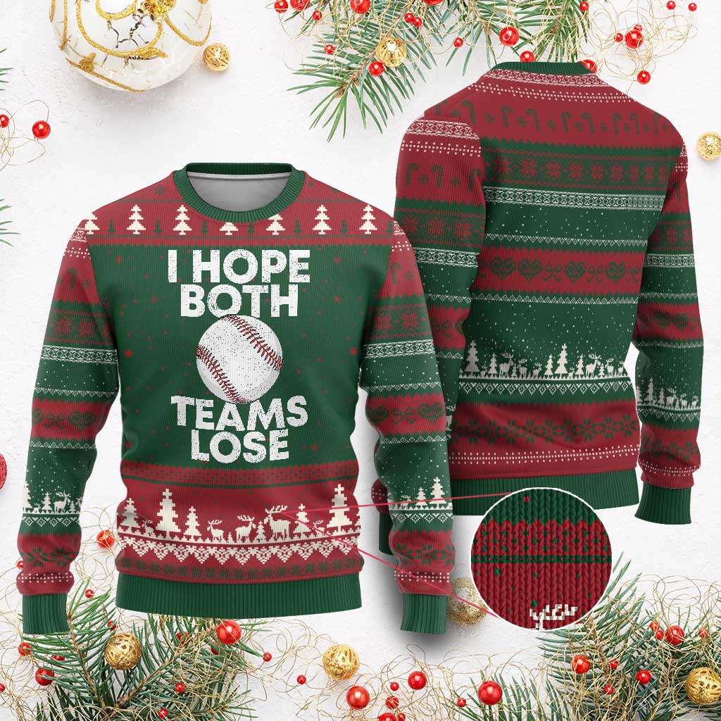 Funny Baseball Meme Ugly Christmas Sweater I Just Hope Both Teams Lost