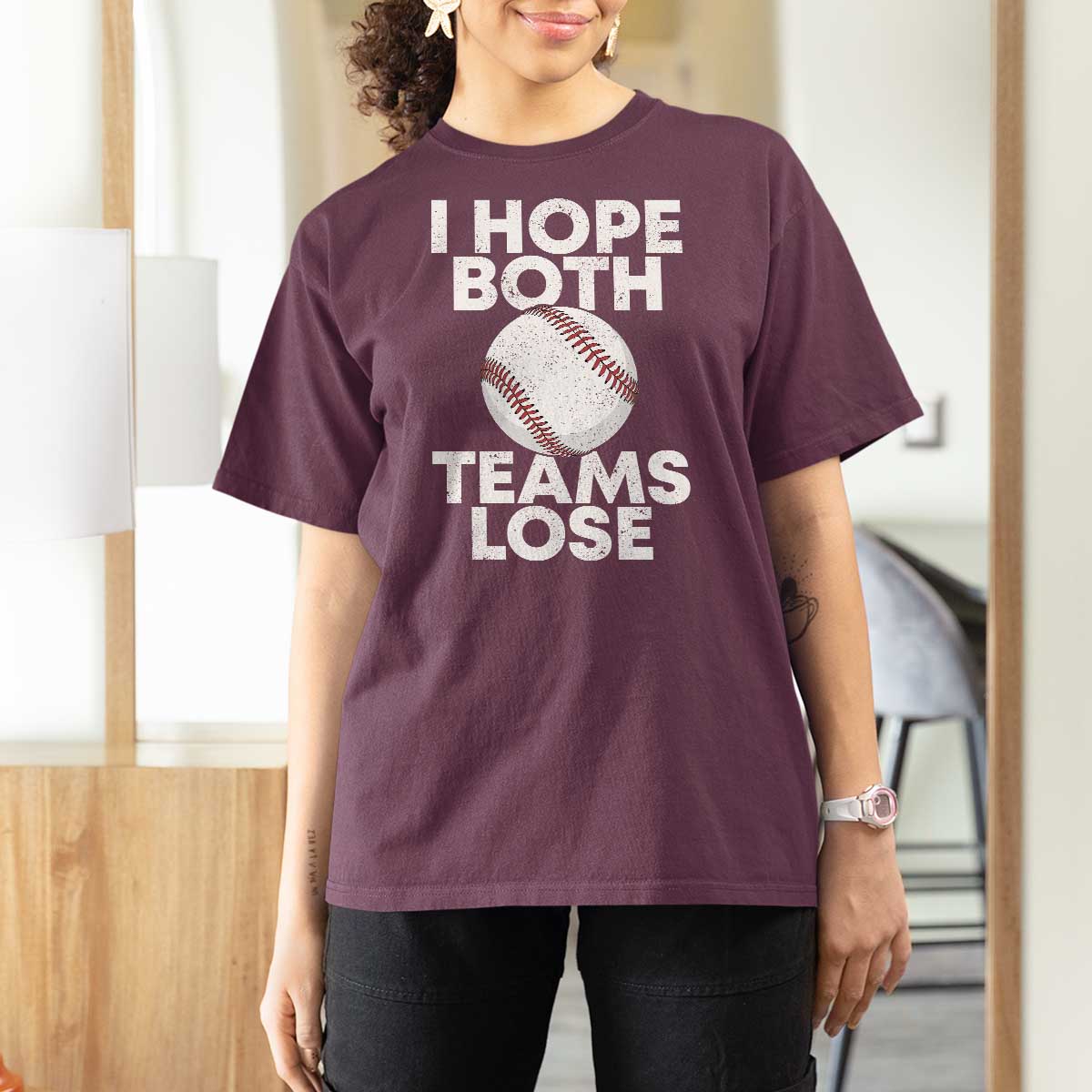 Funny Baseball Meme T Shirt For Women I Just Hope Both Teams Lost