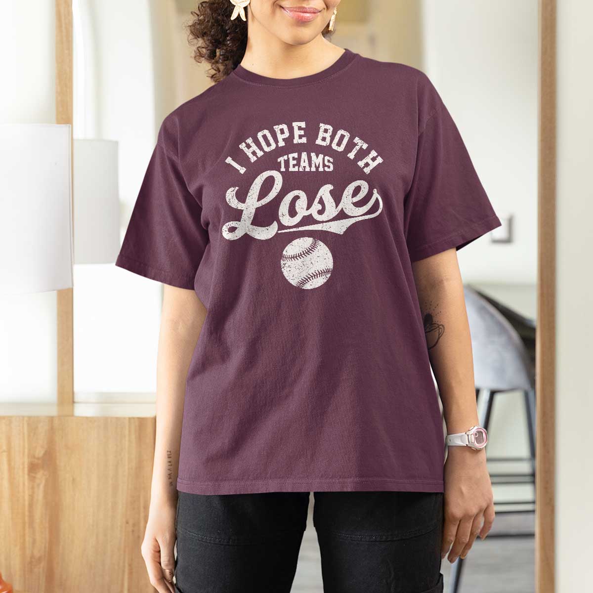 Baseball Meme T Shirt For Women Retro I Just Hope Both Teams Lost Funny Sayings