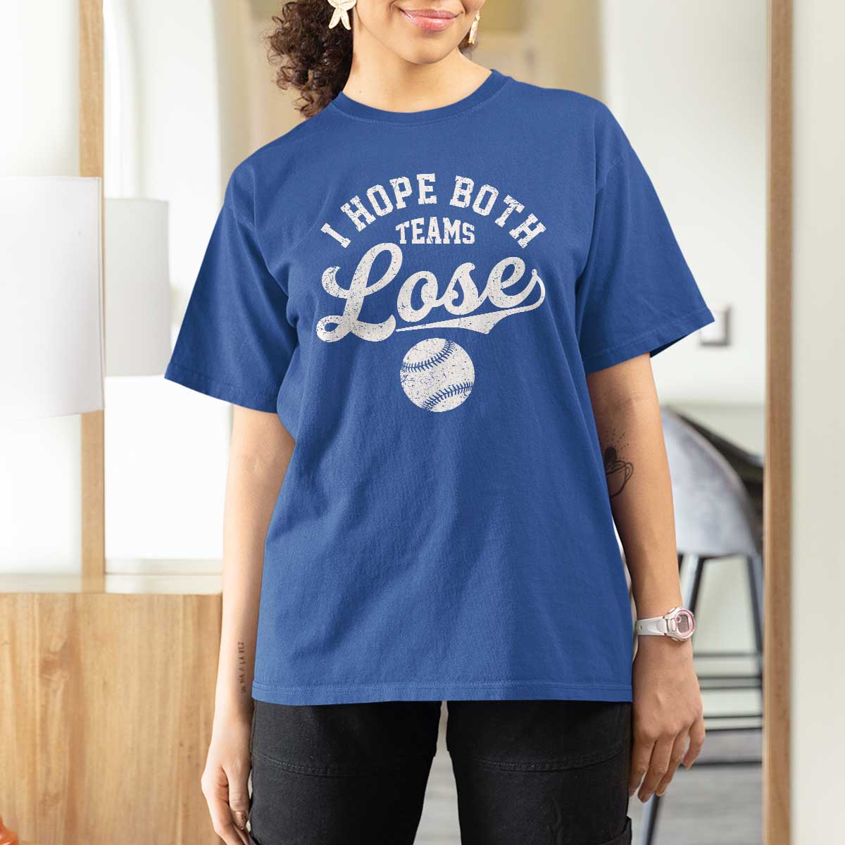 Baseball Meme T Shirt For Women Retro I Just Hope Both Teams Lost Funny Sayings