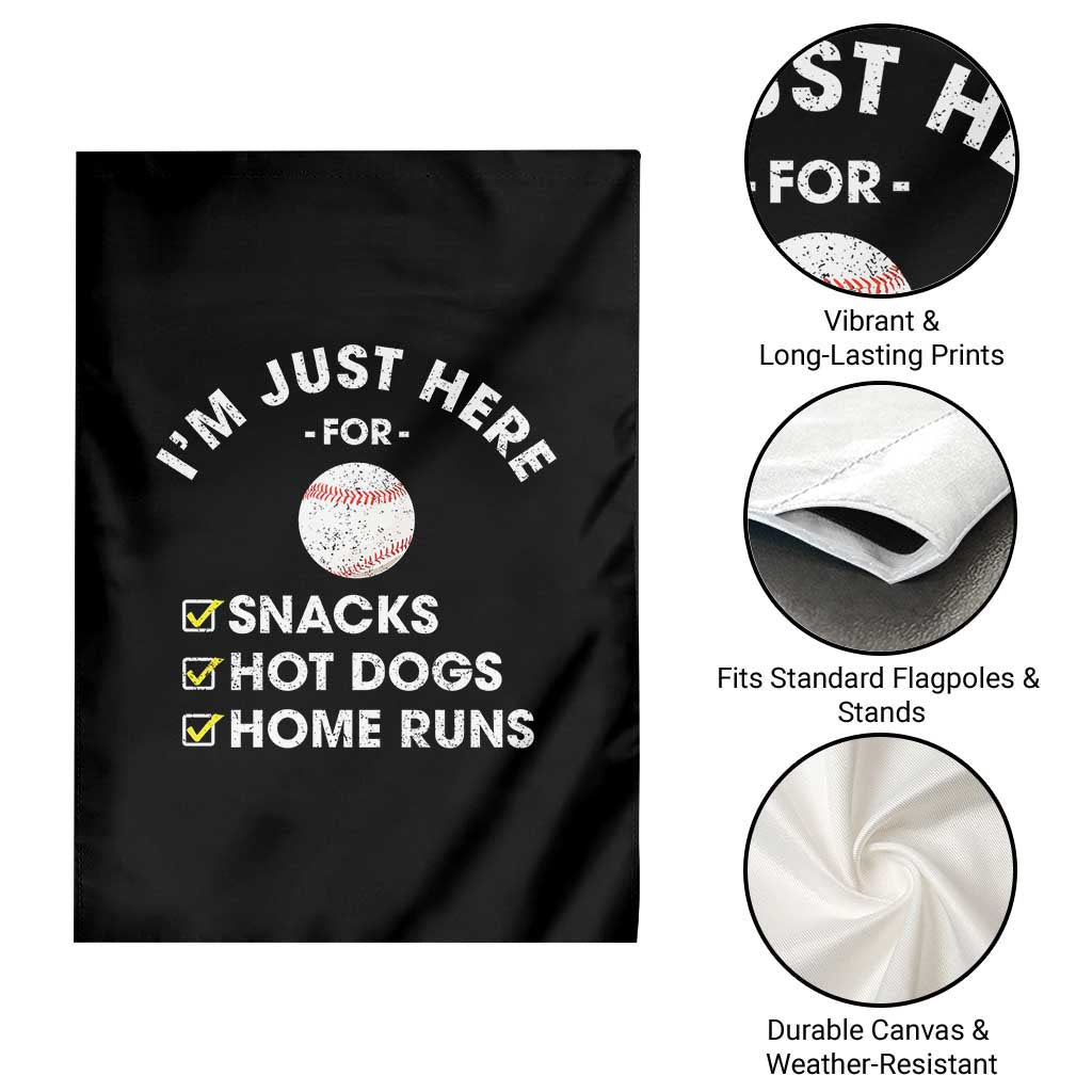 Funny Baseball Food Fans Garden Flag Im Just Here for The Snacks Hot Dog