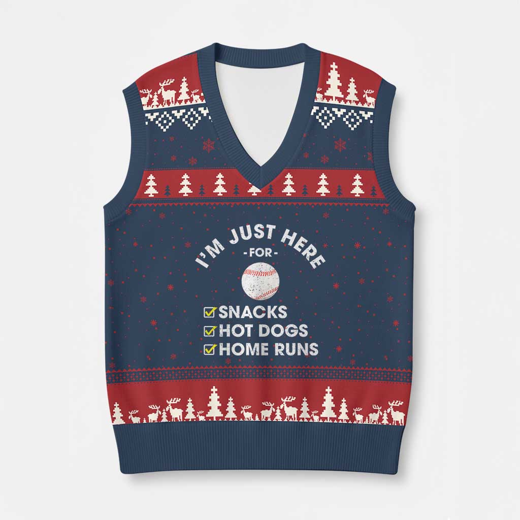Funny Baseball Food Fans V-Neck Knit Sweater Vest Im Just Here for The Snacks Hot Dog