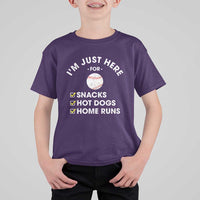 Funny Baseball Food Fans T Shirt For Kid Im Just Here for The Snacks Hot Dog
