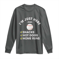 Funny Baseball Food Fans Long Sleeve Shirt Im Just Here for The Snacks Hot Dog
