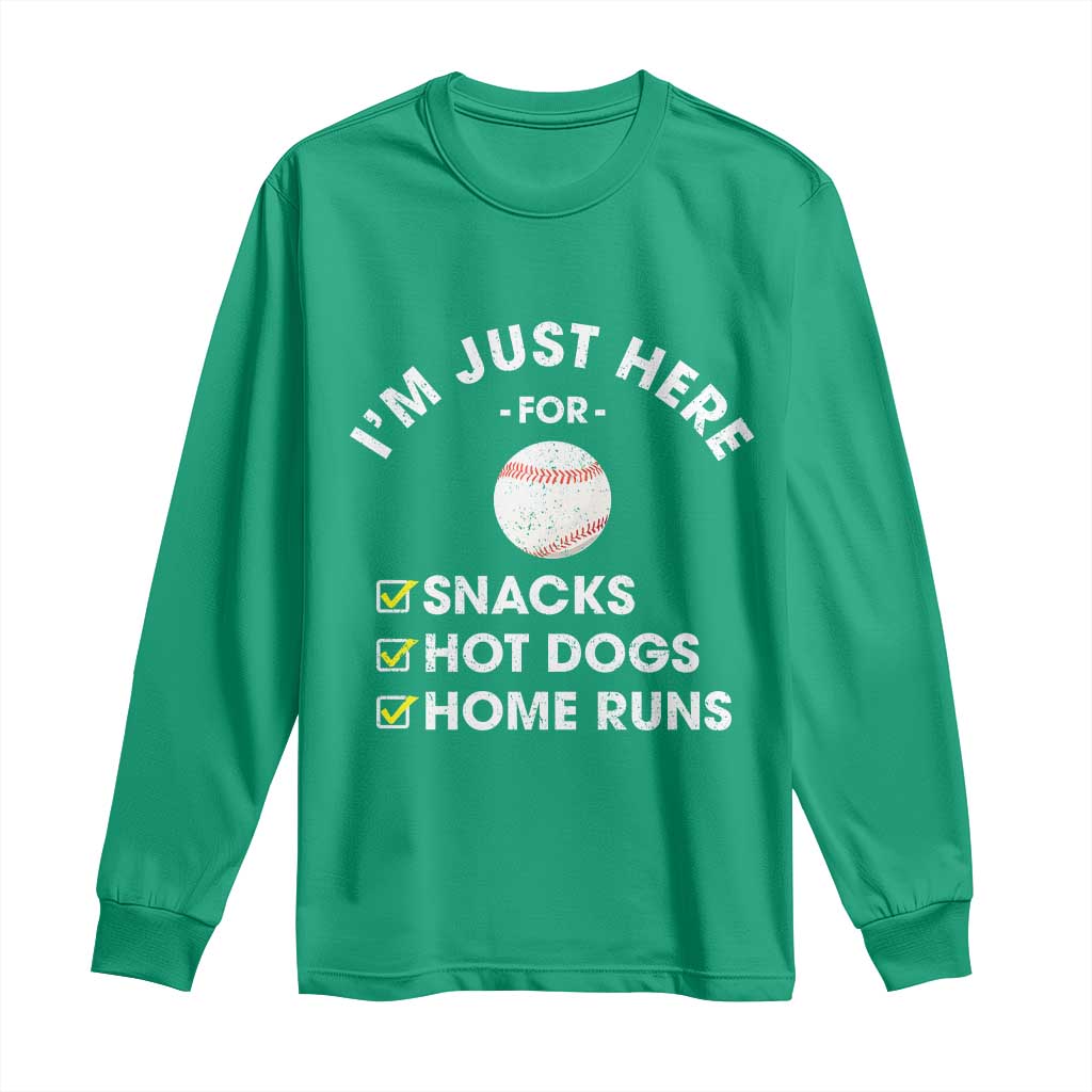 Funny Baseball Food Fans Long Sleeve Shirt Im Just Here for The Snacks Hot Dog