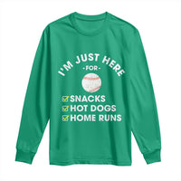 Funny Baseball Food Fans Long Sleeve Shirt Im Just Here for The Snacks Hot Dog