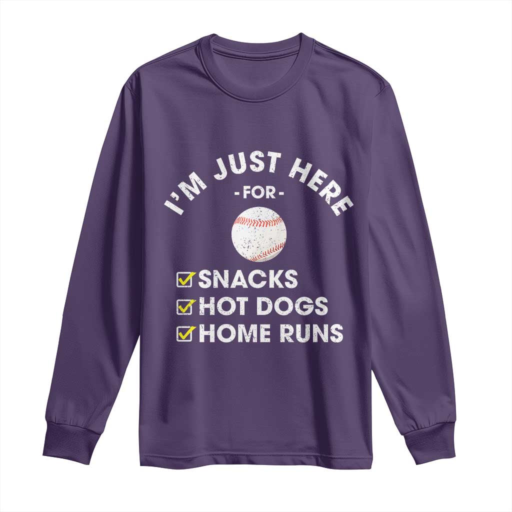 Funny Baseball Food Fans Long Sleeve Shirt Im Just Here for The Snacks Hot Dog