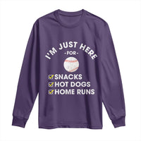 Funny Baseball Food Fans Long Sleeve Shirt Im Just Here for The Snacks Hot Dog