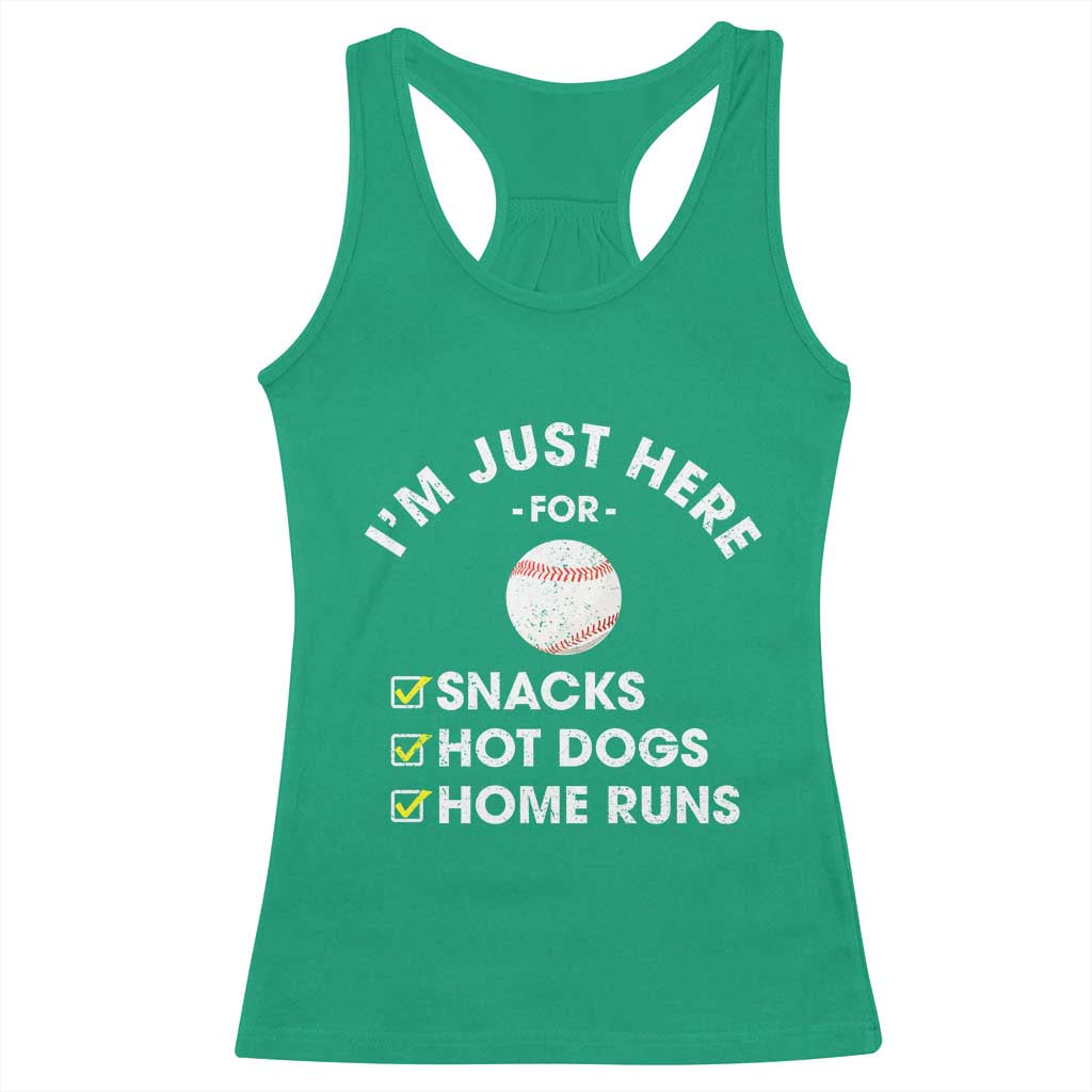 Funny Baseball Food Fans Racerback Tank Top Im Just Here for The Snacks Hot Dog