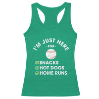 Funny Baseball Food Fans Racerback Tank Top Im Just Here for The Snacks Hot Dog