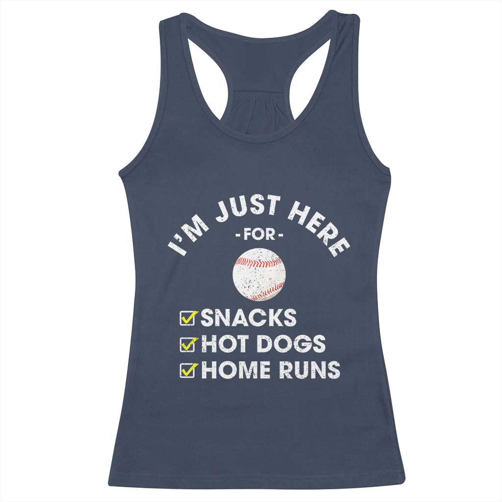 Funny Baseball Food Fans Racerback Tank Top Im Just Here for The Snacks Hot Dog