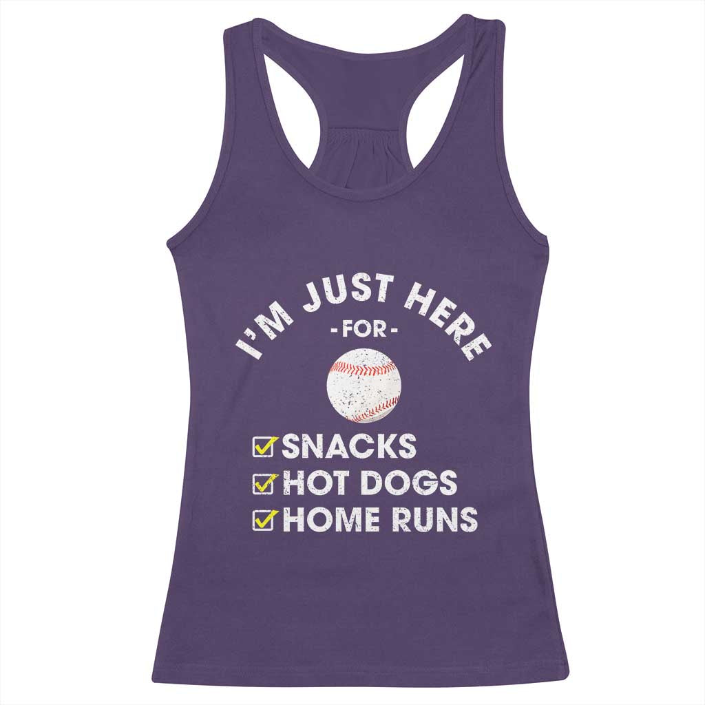 Funny Baseball Food Fans Racerback Tank Top Im Just Here for The Snacks Hot Dog