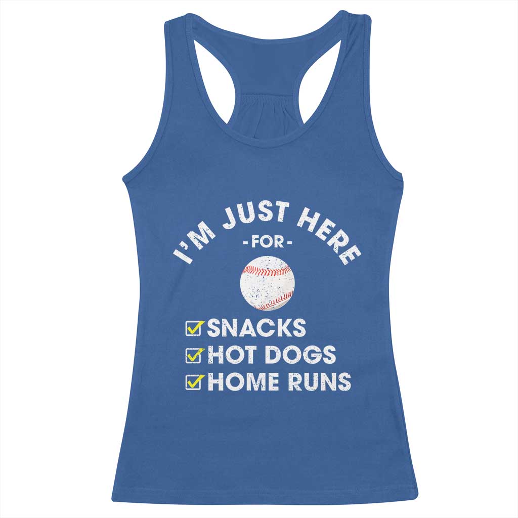 Funny Baseball Food Fans Racerback Tank Top Im Just Here for The Snacks Hot Dog