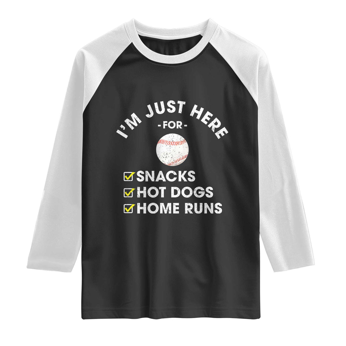 Funny Baseball Food Fans Raglan Shirt Im Just Here for The Snacks Hot Dog