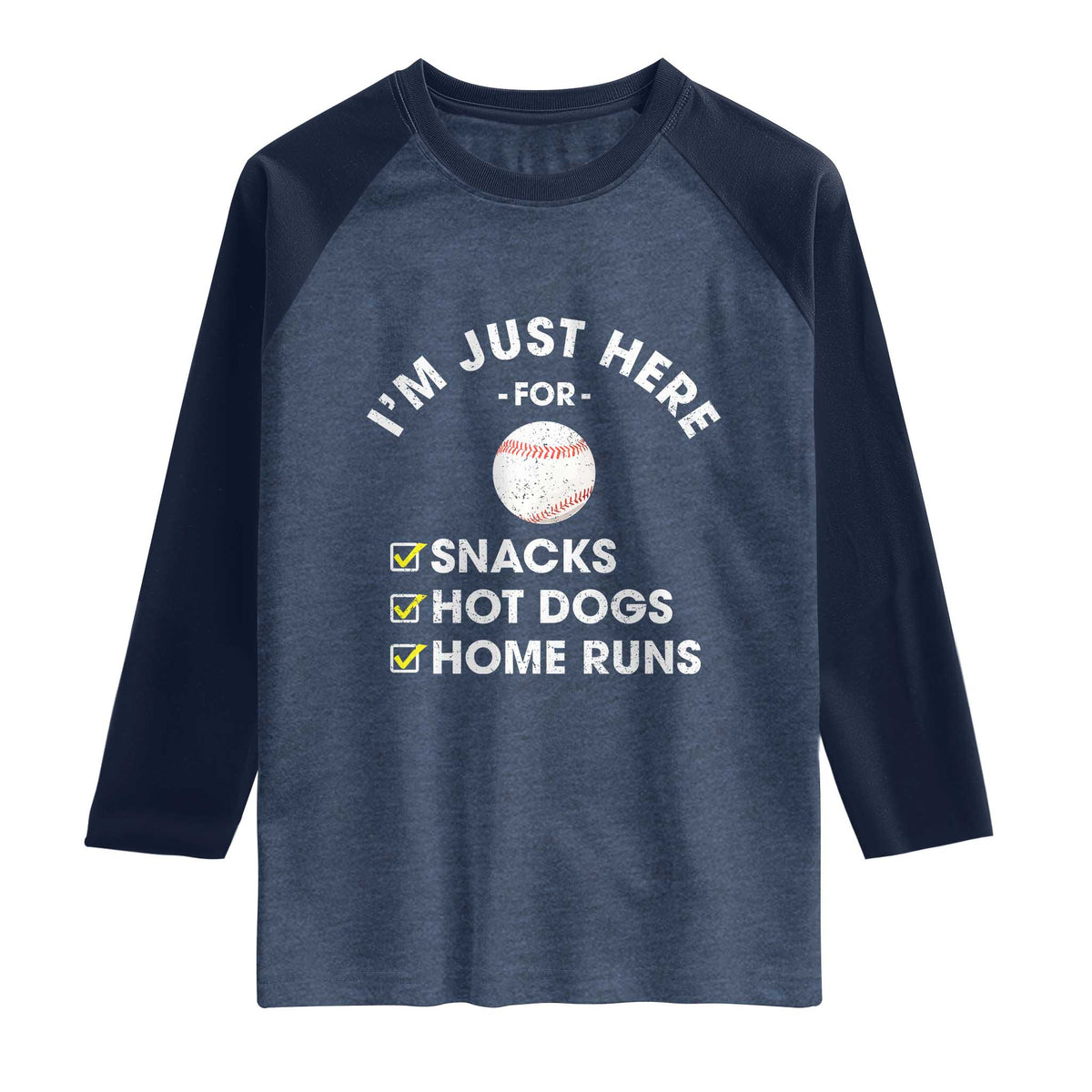 Funny Baseball Food Fans Raglan Shirt Im Just Here for The Snacks Hot Dog