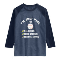 Funny Baseball Food Fans Raglan Shirt Im Just Here for The Snacks Hot Dog