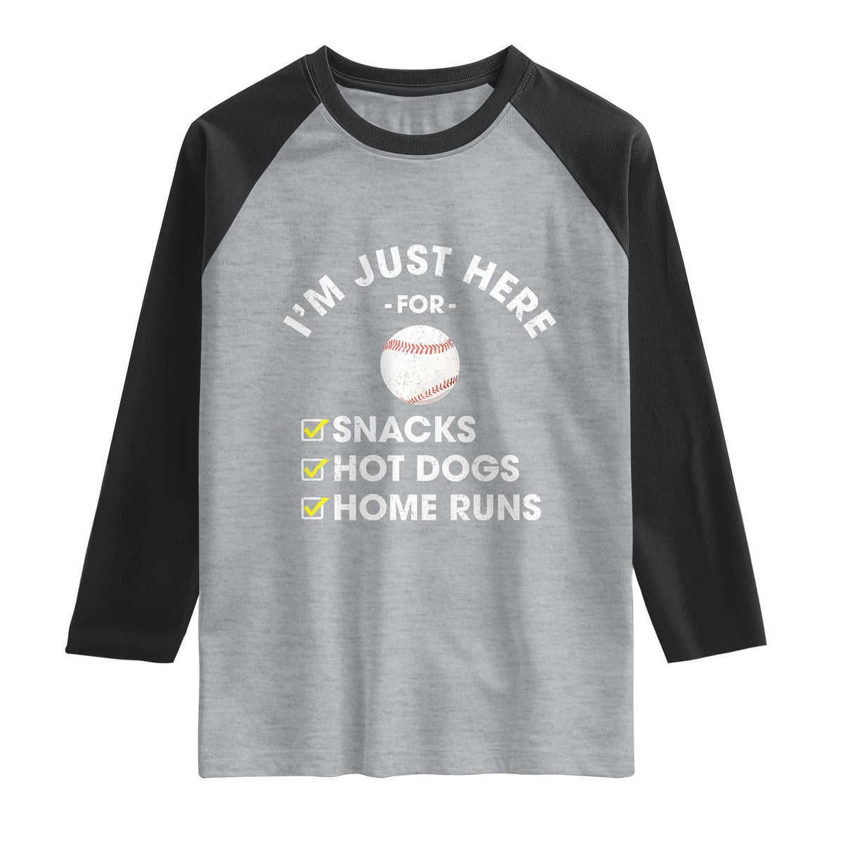 Funny Baseball Food Fans Raglan Shirt Im Just Here for The Snacks Hot Dog