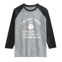 Funny Baseball Food Fans Raglan Shirt Im Just Here for The Snacks Hot Dog