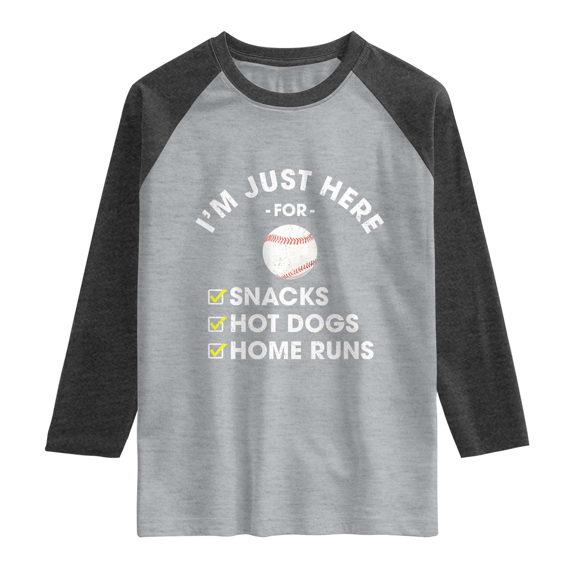 Funny Baseball Food Fans Raglan Shirt Im Just Here for The Snacks Hot Dog