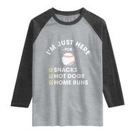 Funny Baseball Food Fans Raglan Shirt Im Just Here for The Snacks Hot Dog