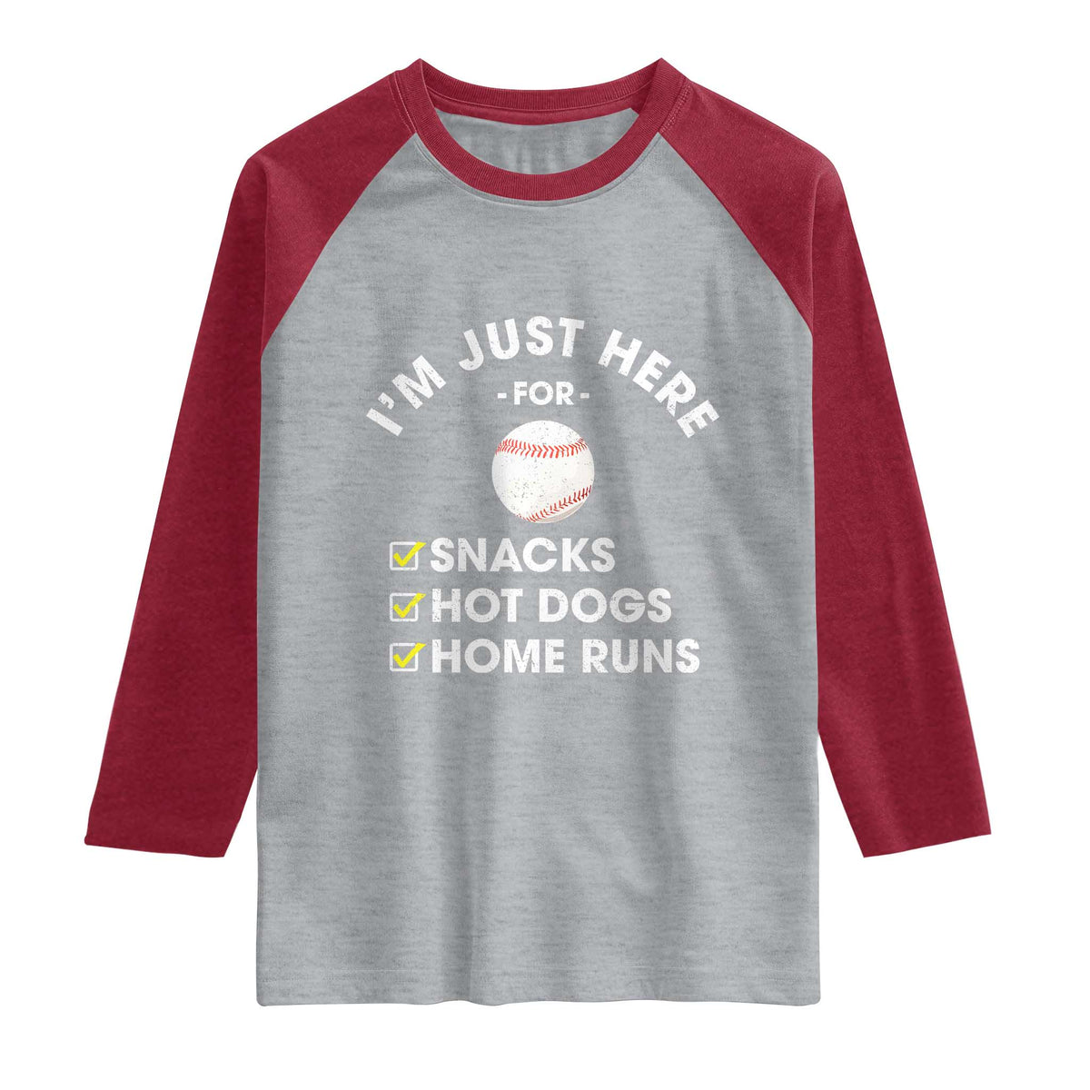 Funny Baseball Food Fans Raglan Shirt Im Just Here for The Snacks Hot Dog