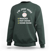 Funny Baseball Food Fans Sweatshirt Im Just Here for The Snacks Hot Dog
