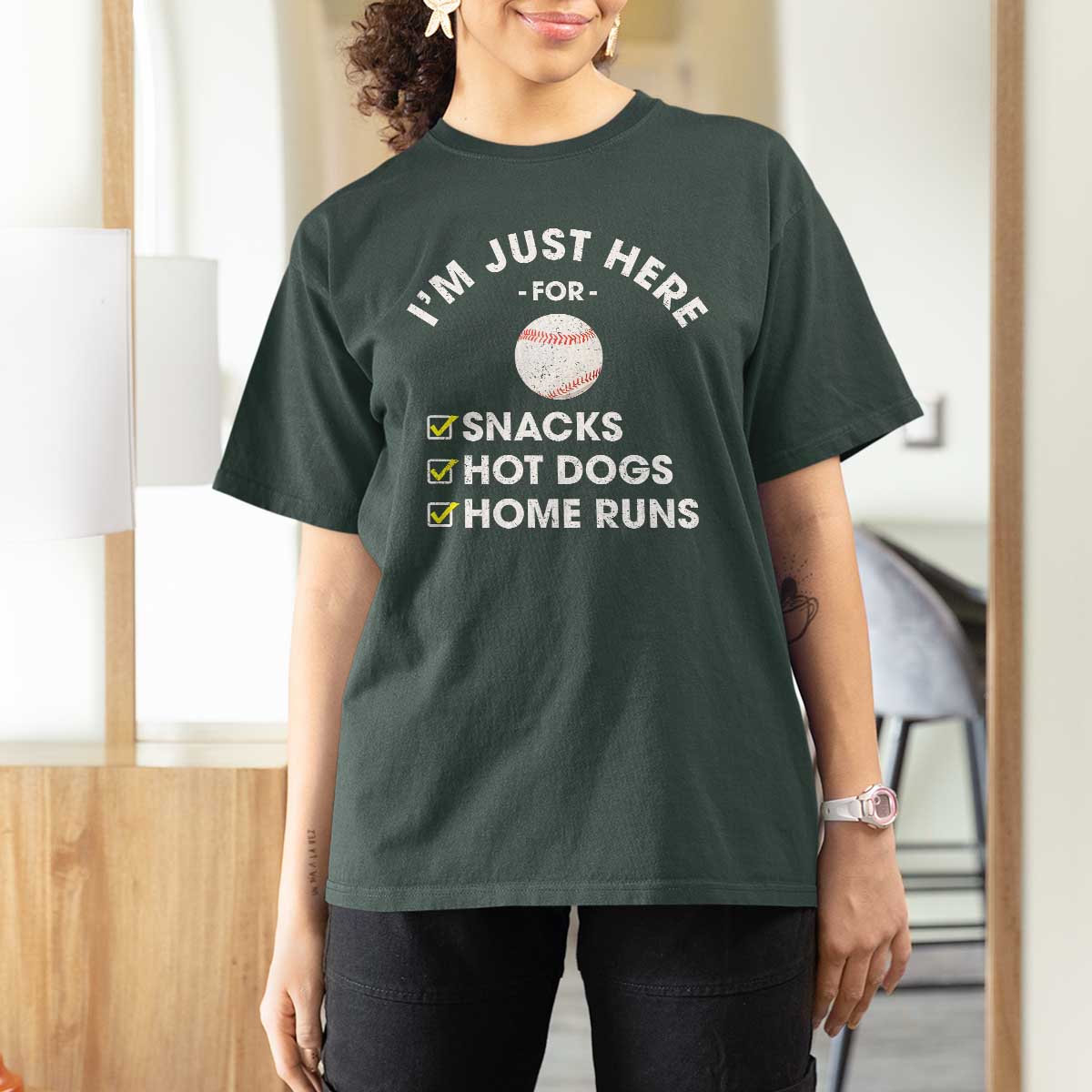 Funny Baseball Food Fans T Shirt For Women Im Just Here for The Snacks Hot Dog