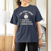 Funny Baseball Food Fans T Shirt For Women Im Just Here for The Snacks Hot Dog