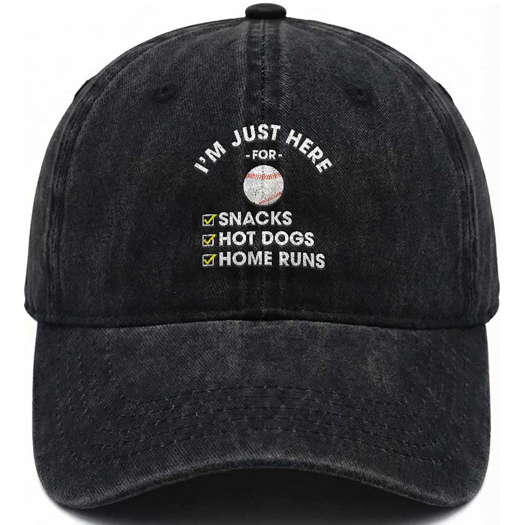 Funny Baseball Food Fans Washed Cotton Baseball Cap Im Just Here for The Snacks Hot Dog