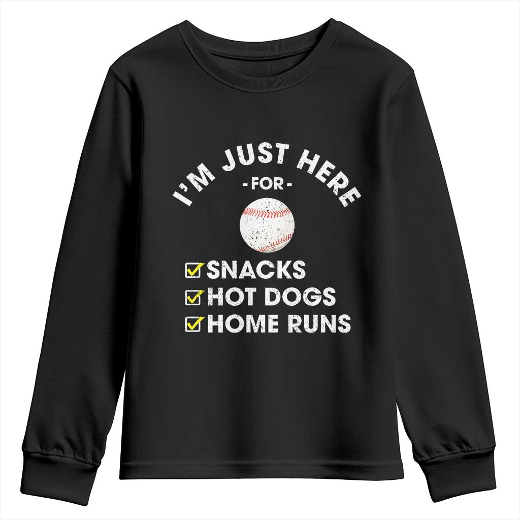 Funny Baseball Food Fans Youth Sweatshirt Im Just Here for The Snacks Hot Dog