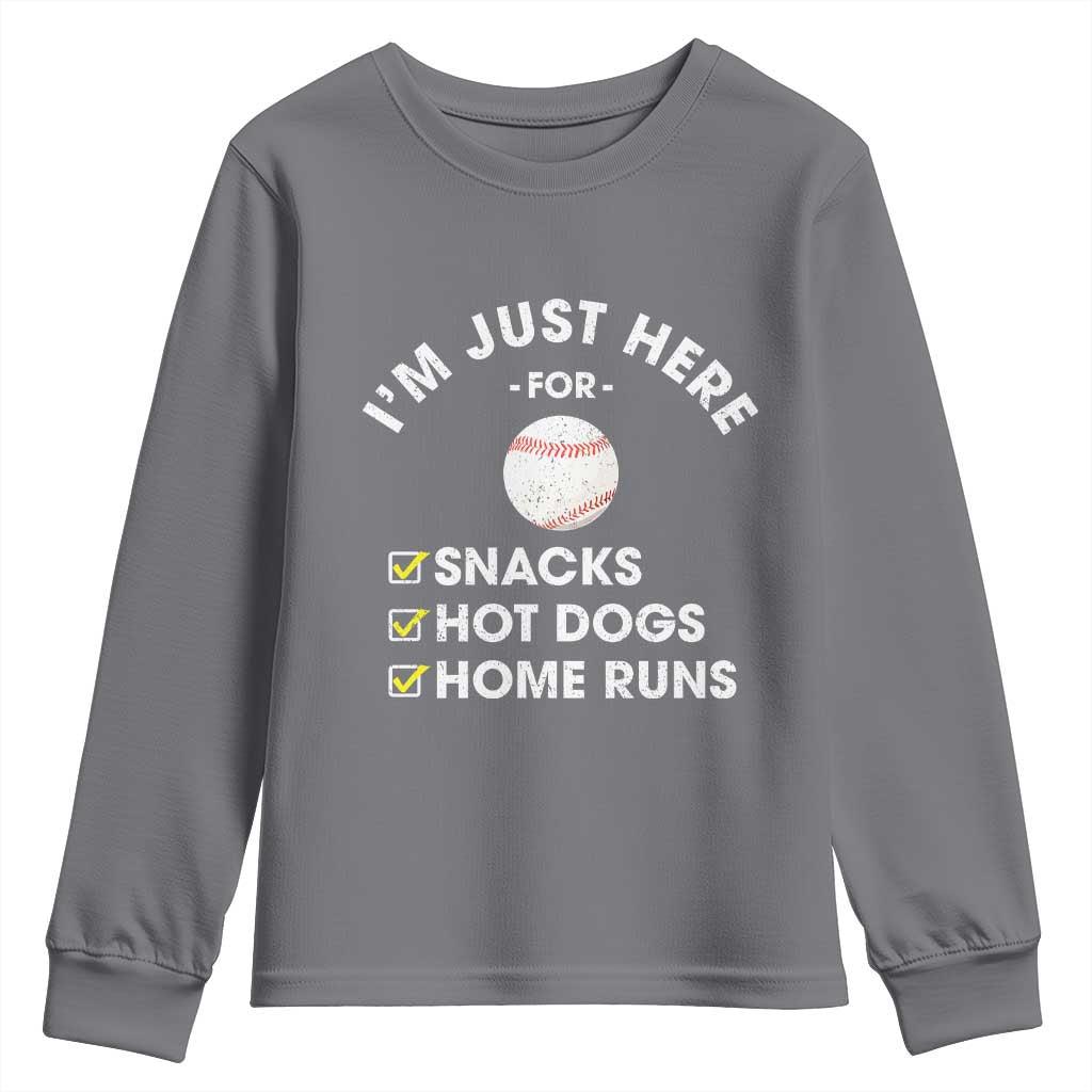 Funny Baseball Food Fans Youth Sweatshirt Im Just Here for The Snacks Hot Dog