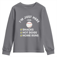 Funny Baseball Food Fans Youth Sweatshirt Im Just Here for The Snacks Hot Dog