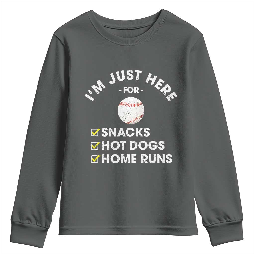 Funny Baseball Food Fans Youth Sweatshirt Im Just Here for The Snacks Hot Dog