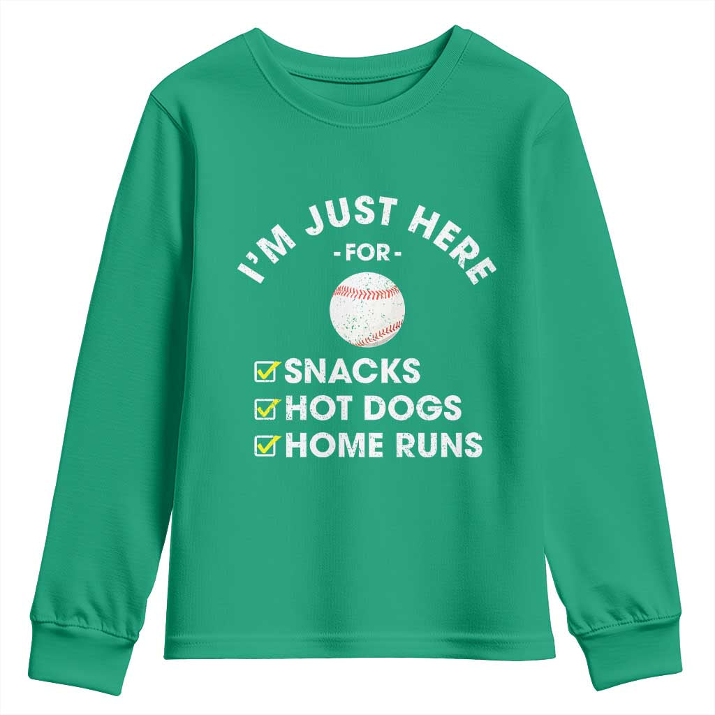 Funny Baseball Food Fans Youth Sweatshirt Im Just Here for The Snacks Hot Dog