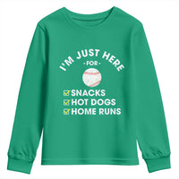 Funny Baseball Food Fans Youth Sweatshirt Im Just Here for The Snacks Hot Dog